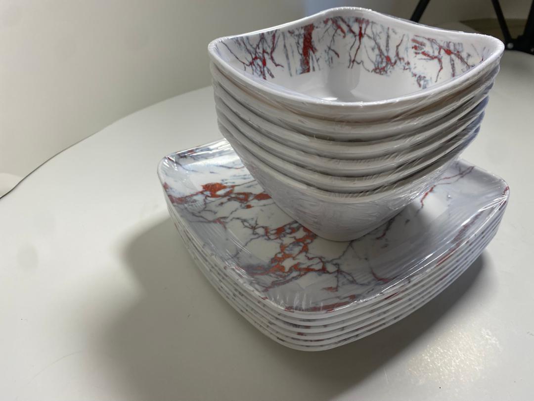 Ceramic curved and flat unbreakable plates 12pcs