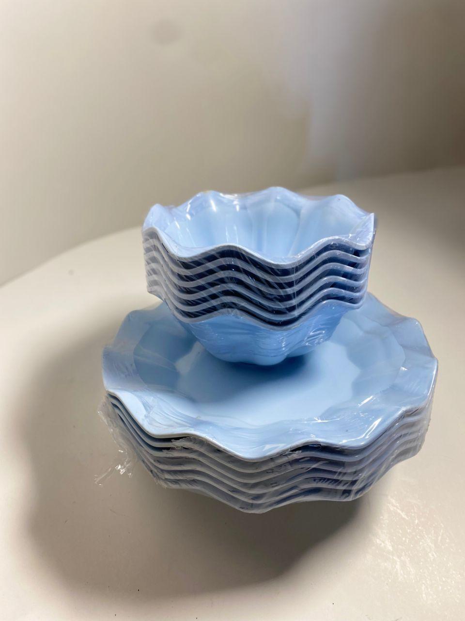 12 Pieces Blue Ceramic Curve and Flat Plates