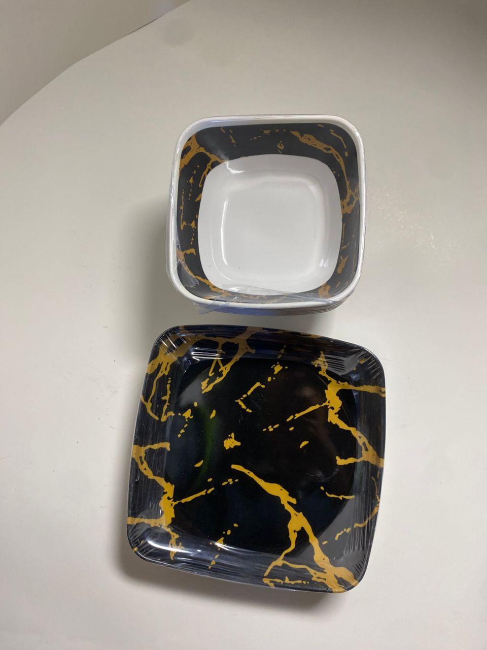 12 Pieces Black, White and Gold Mixed Ceramic Curve and Flat Plates - Image 2