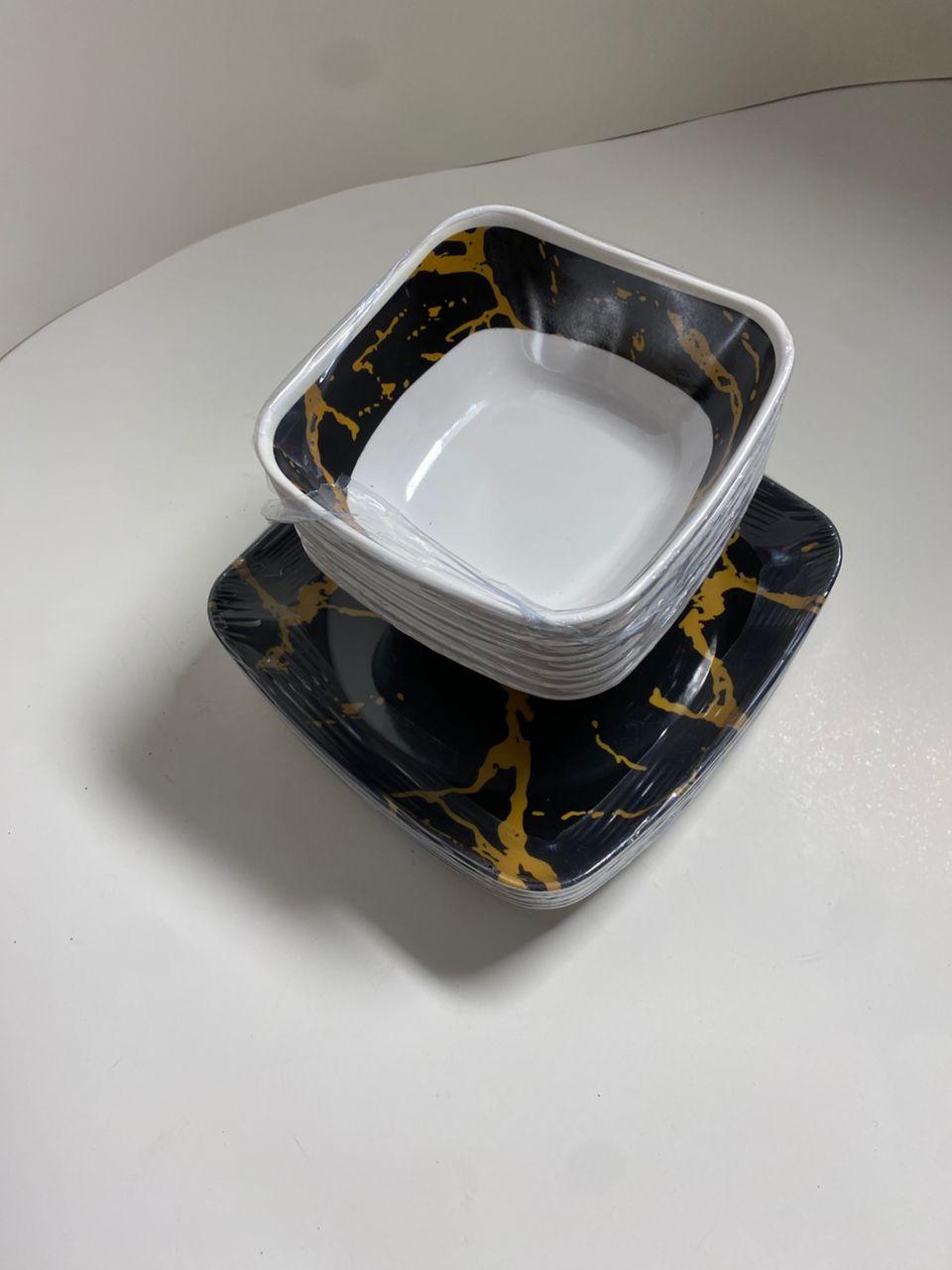 12 Pieces Black, White and Gold Mixed Ceramic Curve and Flat Plates