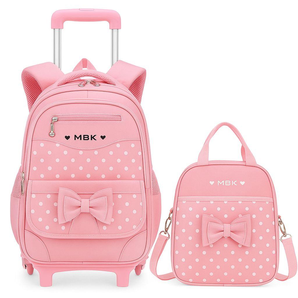 MBK Kids Pink Rolling Backpack Set