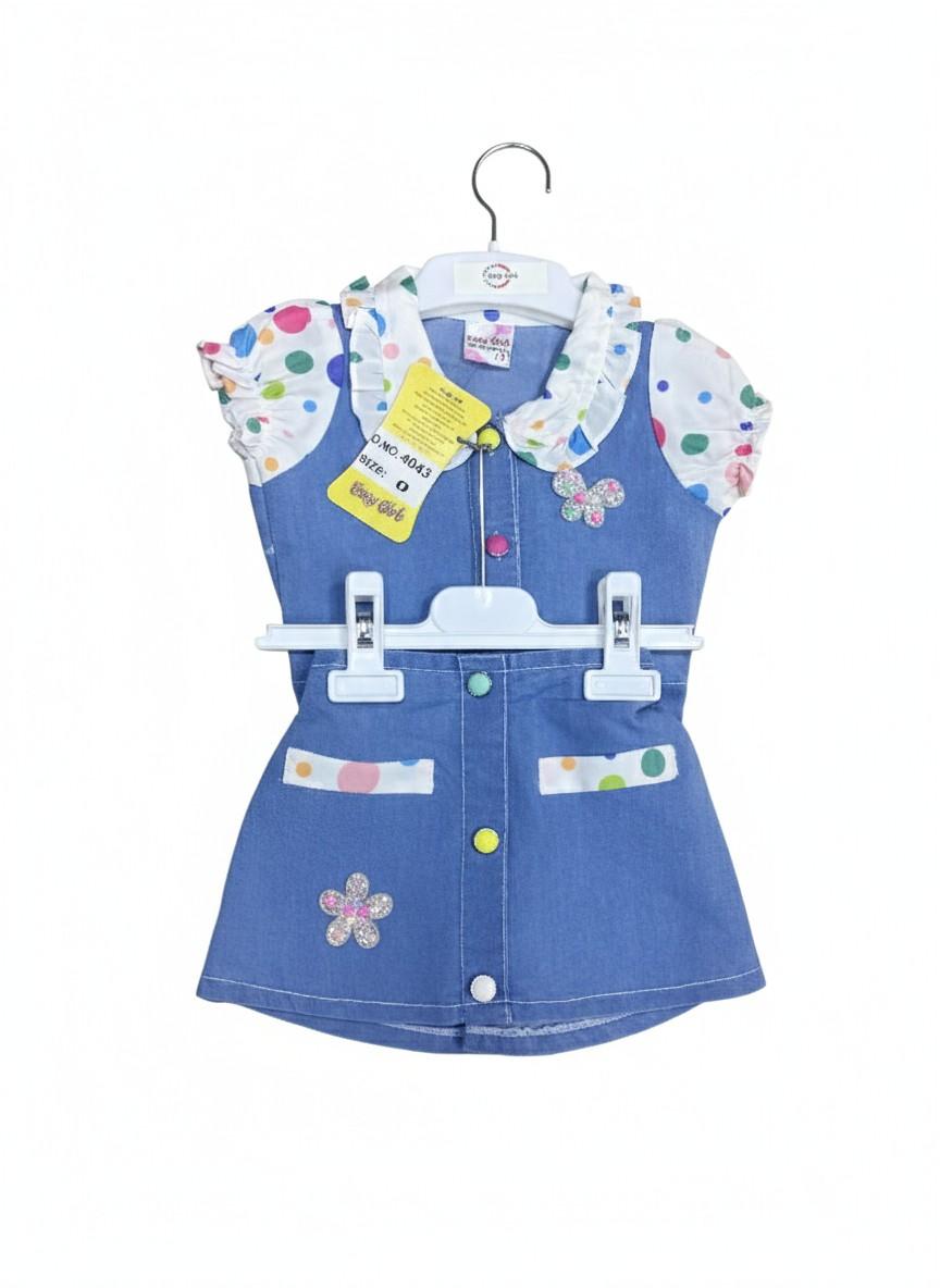 Playful Denim Jumper and Polka Dot Blouse Set