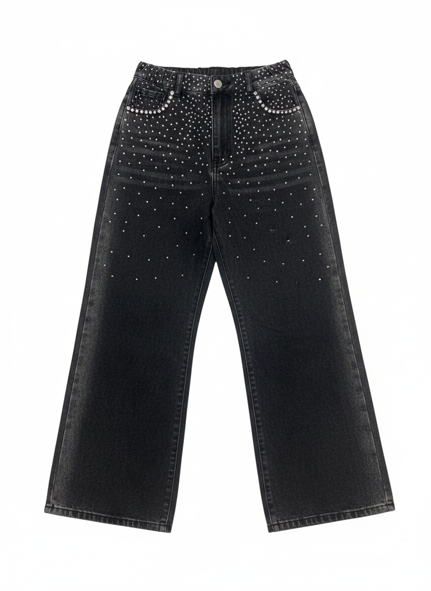 Dazzling Rhinestone Wide-Leg Jeans - Image 2