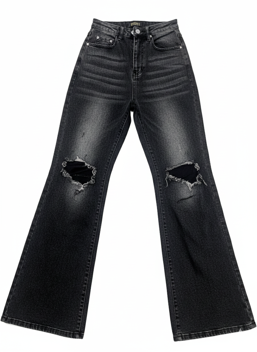 Edgy High-Rise Ripped Flared Jeans