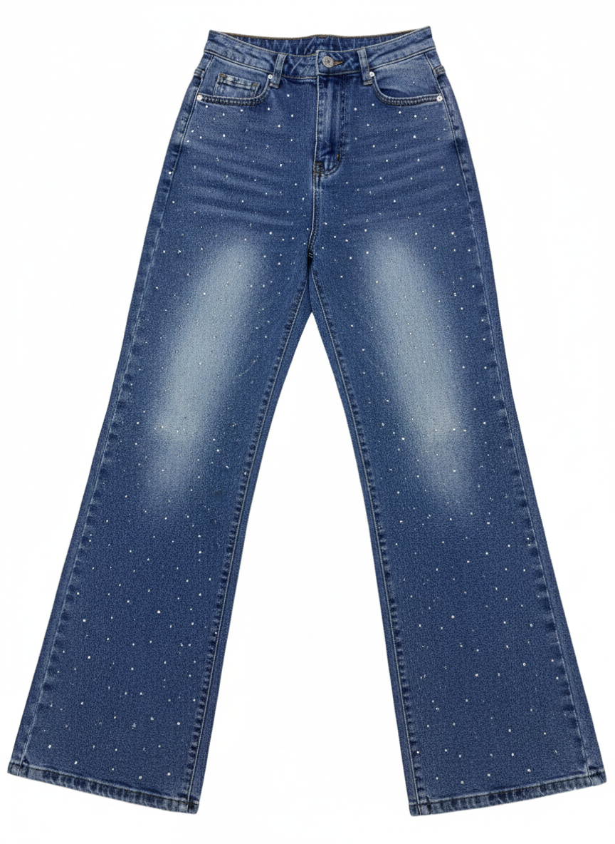Dazzling Rhinestone Wide-Leg Jeans