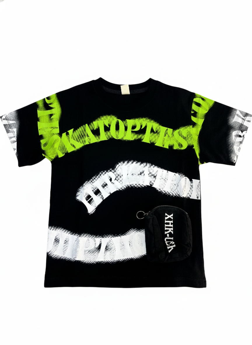 Deconstructed Spray Paint Graphic T-Shirt with Utility Pouch