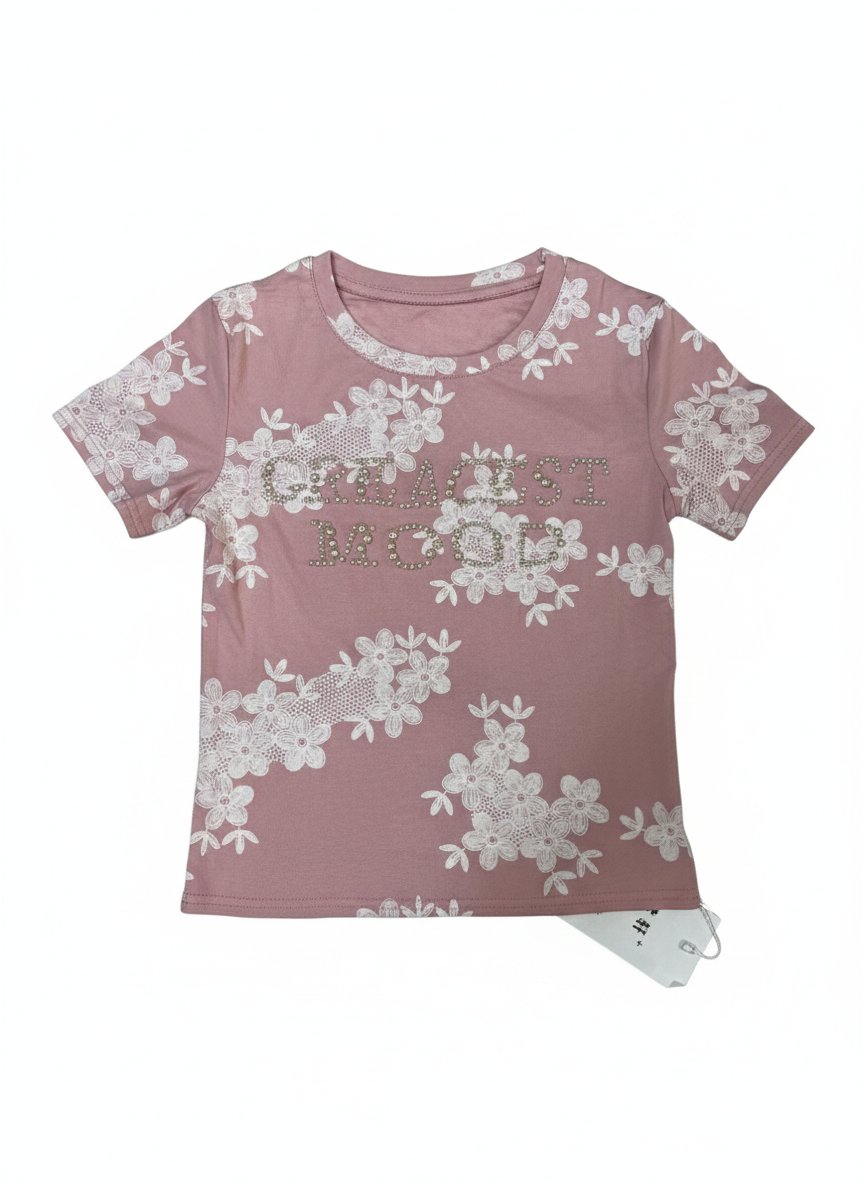 Floral Lace Embellished Girls’ T-Shirt