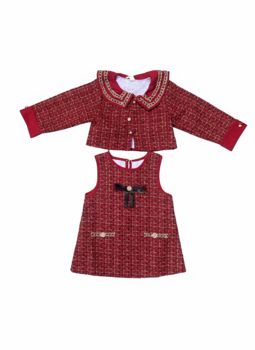 Girls' Luxe Red Tweed Dress and Jacket Set