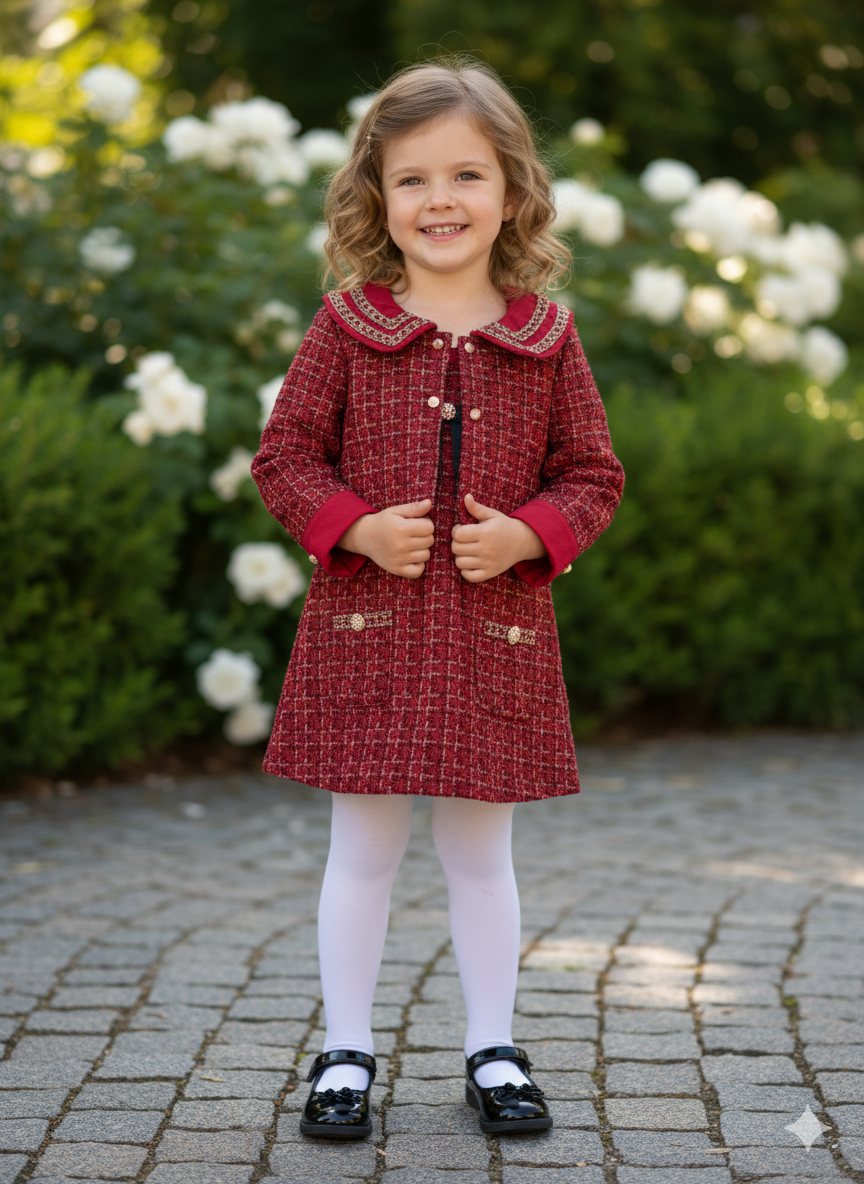 Girls' Luxe Red Tweed Dress and Jacket Set - Image 2
