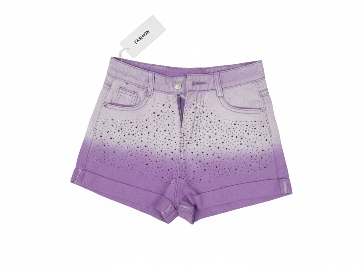 Girls' Ombré Rhinestone Denim Shorts - Image 3