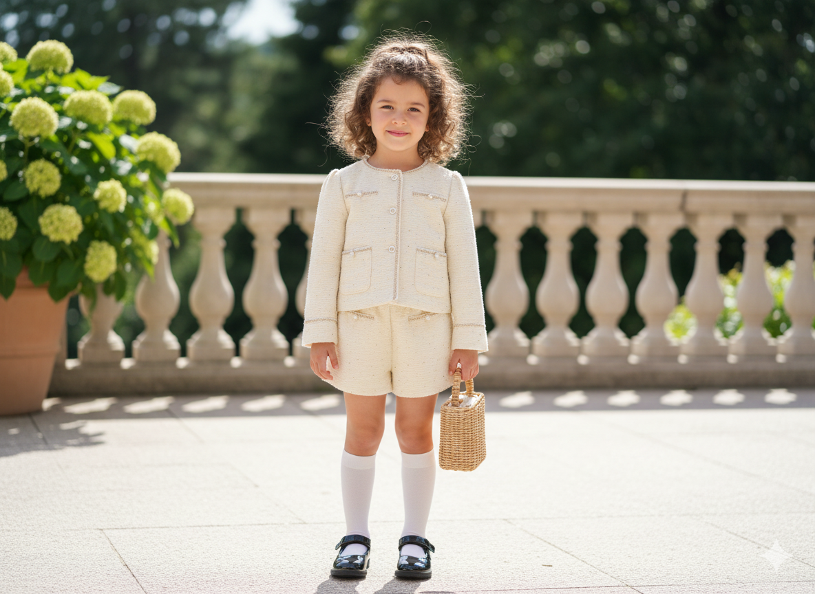 Little Darling's Elegant Tweed-Style Set (Jacket & Shorts) - Image 2