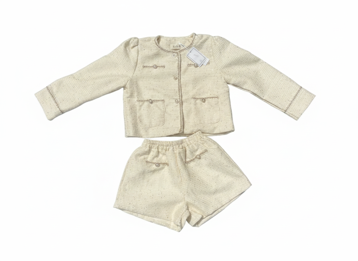 Little Darling's Elegant Tweed-Style Set (Jacket &amp; Shorts)