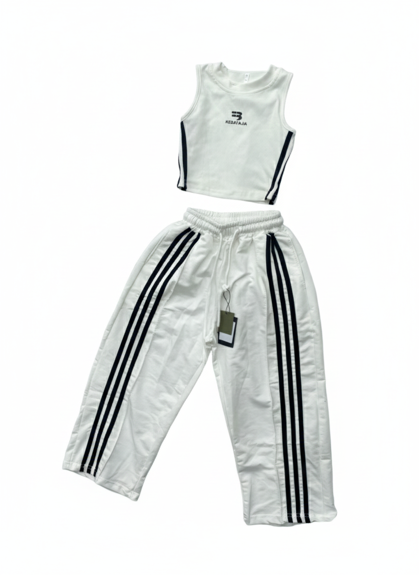 White Crop Tank &amp; Wide-Leg Tracksuit Set
