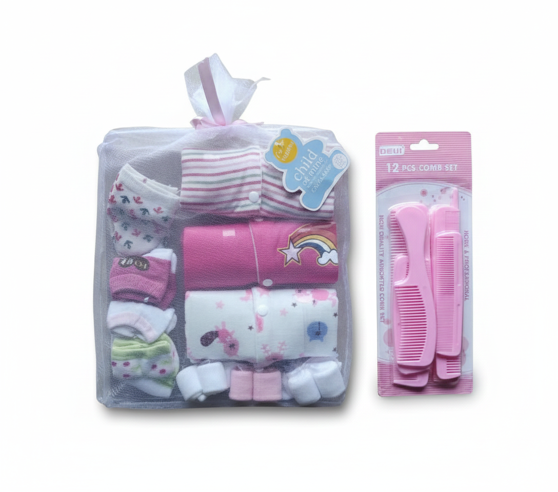 Baby Sleep Suit,Socks,Wash Cloth, And Comb Set(Combo Pack)