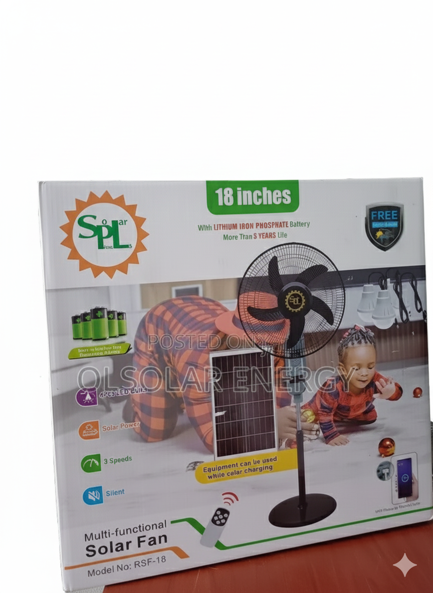 SPL 18 Inch Solar Rechargeable Standing Fan With Solar Panel And LED Lights ( 3 Years Warranty)
