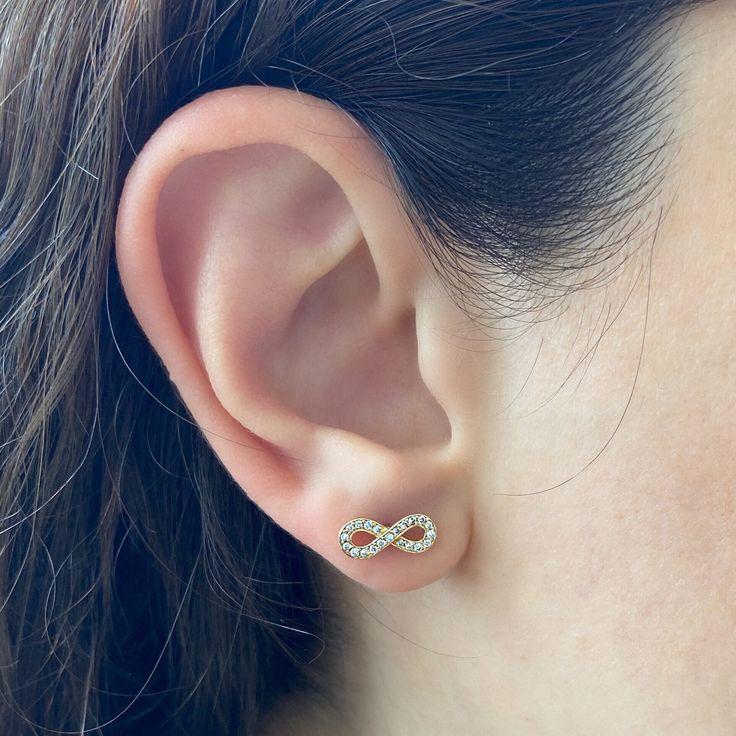 Solid Gold Diamond Infinity Stud Earrings-Dainty Infinity Stud