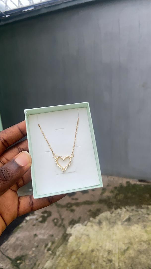 Silver Rhinestone Heart shaped Necklace, Heart Diamond Pendant. Gold - Image 3