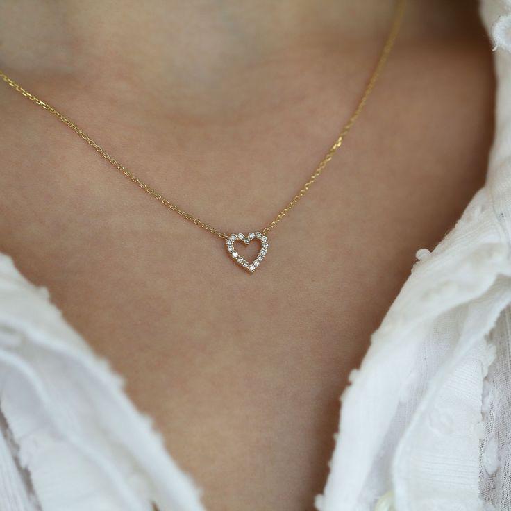 Silver Rhinestone Heart shaped Necklace, Heart Diamond Pendant. Gold - Image 2