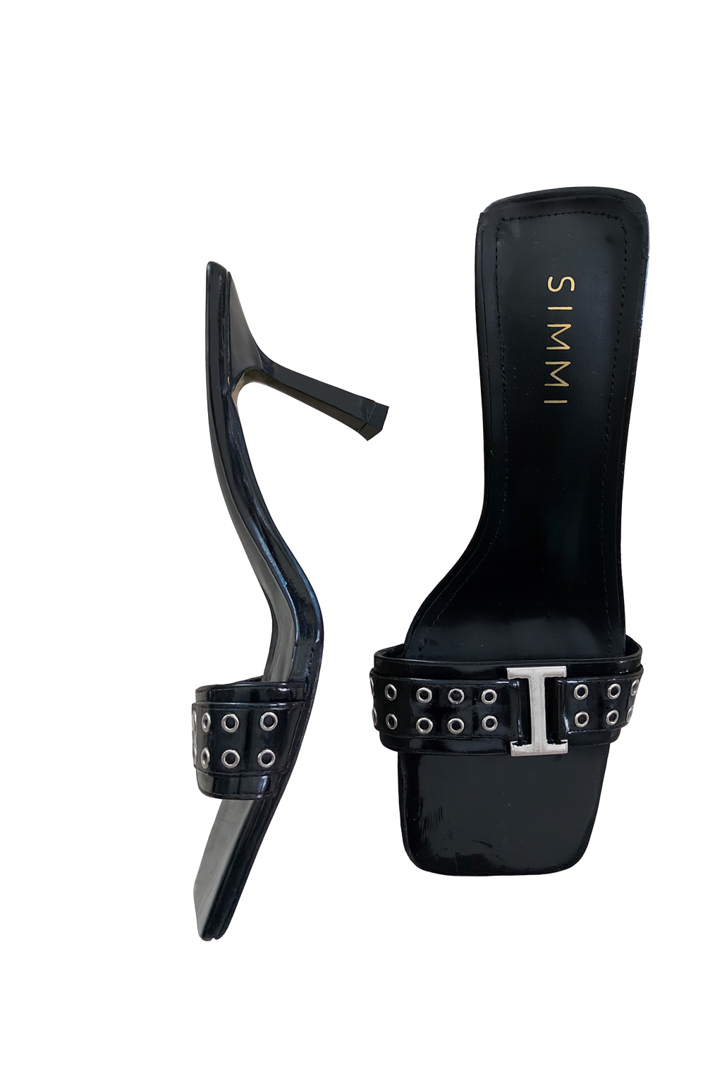 Simmi Black Buckle Heel Mules