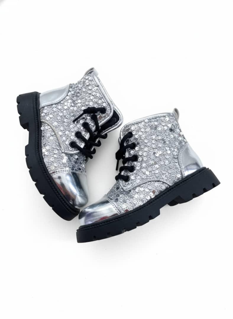 Silver Sequin Combat Boots - Image 3