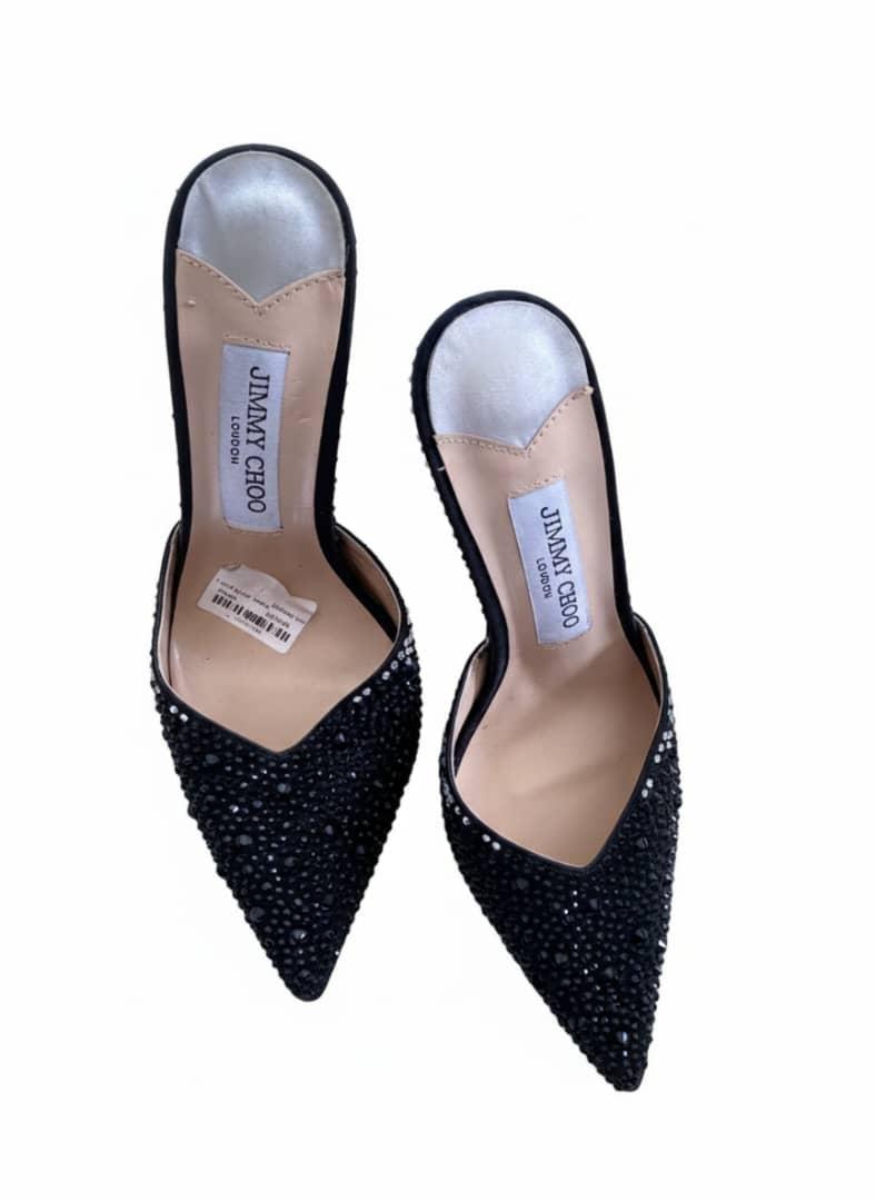 Jimmy Choo Black Crystal-Embellished Pointed-Toe Shoe
