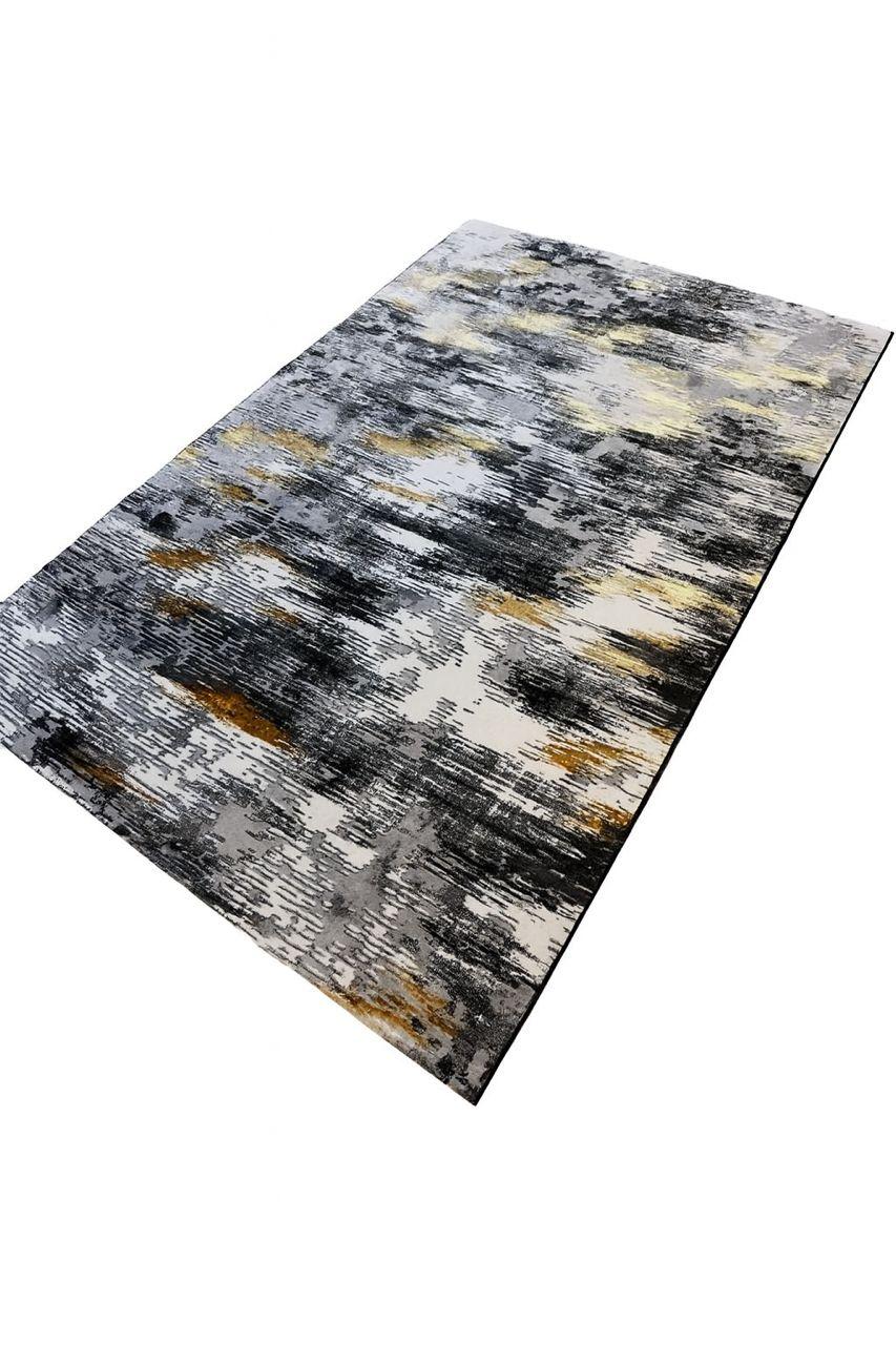 Luxury Abstract Modern Area Rug – Black, Grey & Gold Blend