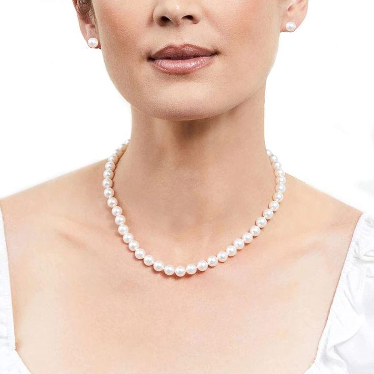 Hand-Knotted Glass Shell Pearl Necklace Silver Stud Earring Set For Women Daily Wear