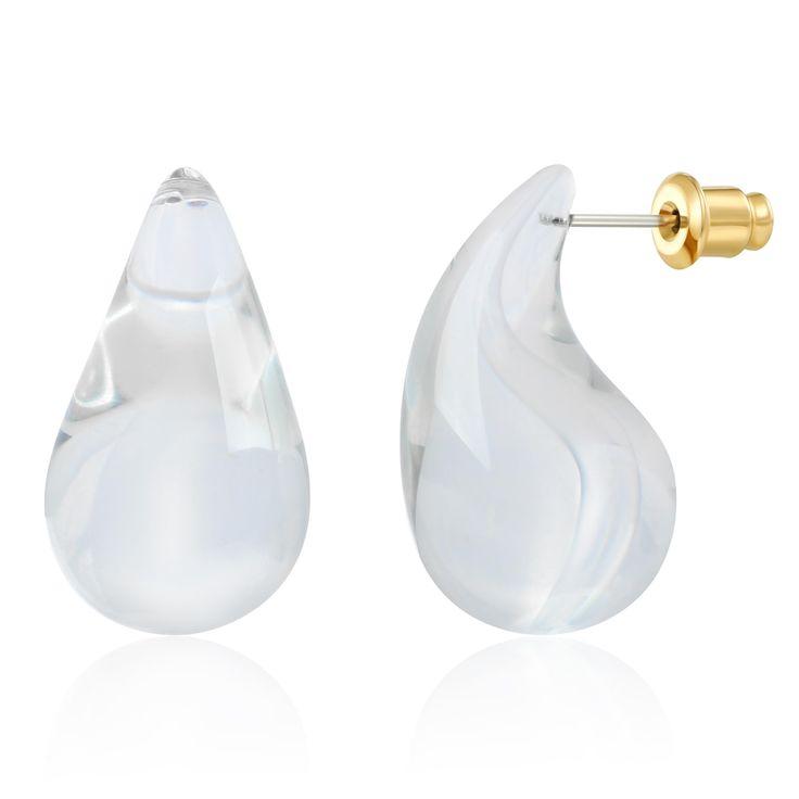 White Acrylic Marbled Water Droplet Half Hoof Light Weight Earrings