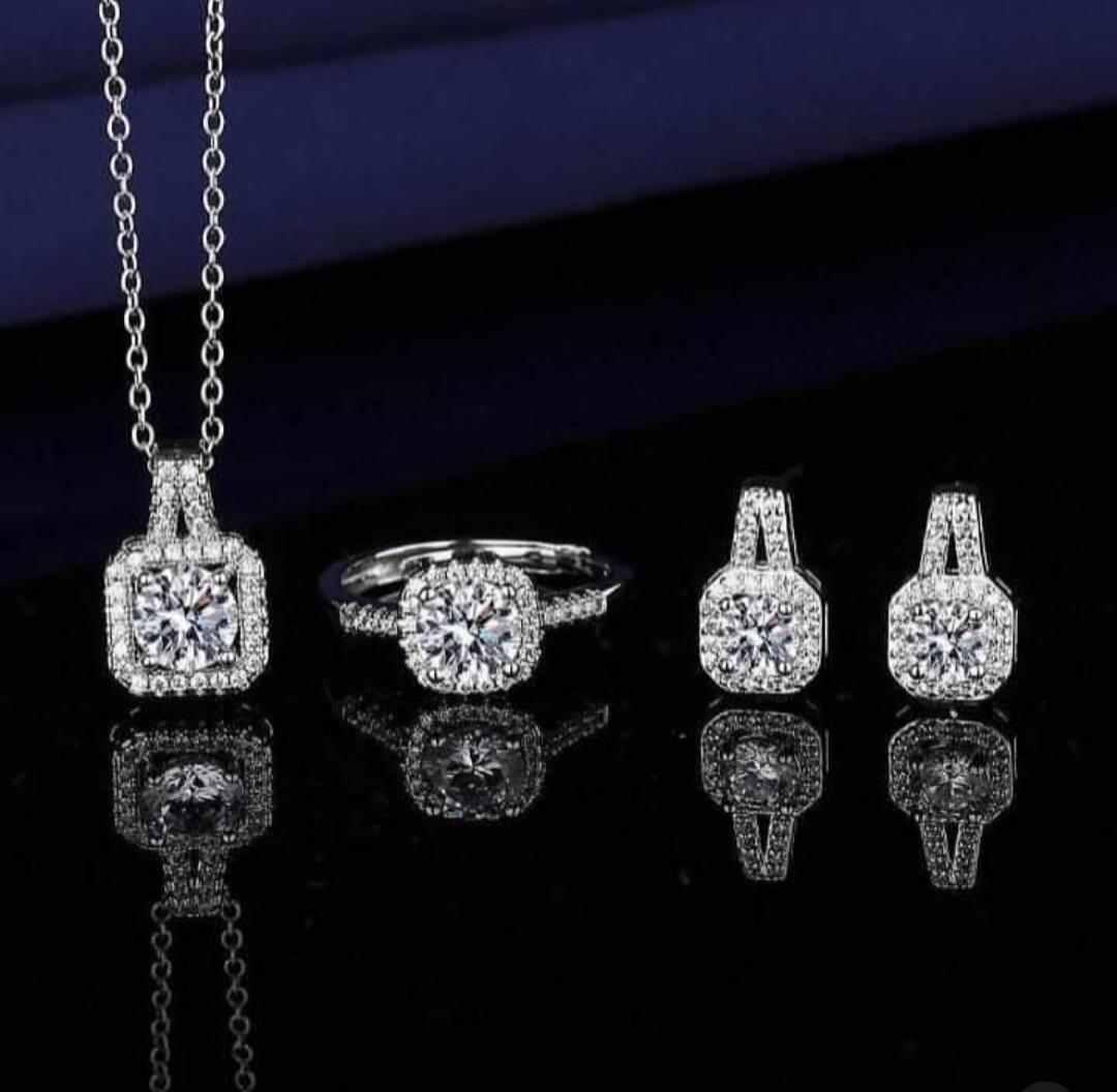 Elegant Silver Square Necklace With Rhinestone Solitaire - Image 3