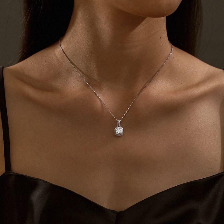 Elegant Silver Square Necklace With Rhinestone Solitaire - Image 4