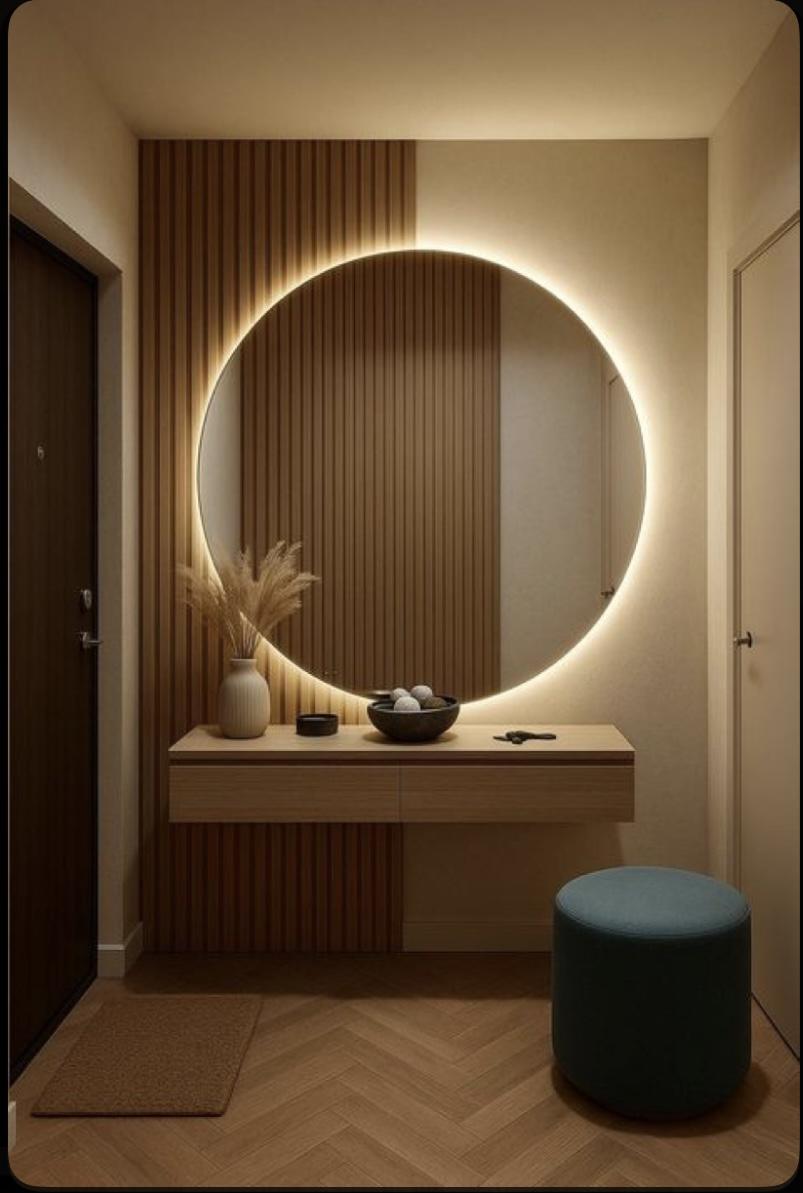 Round illuminated bathroom mirror