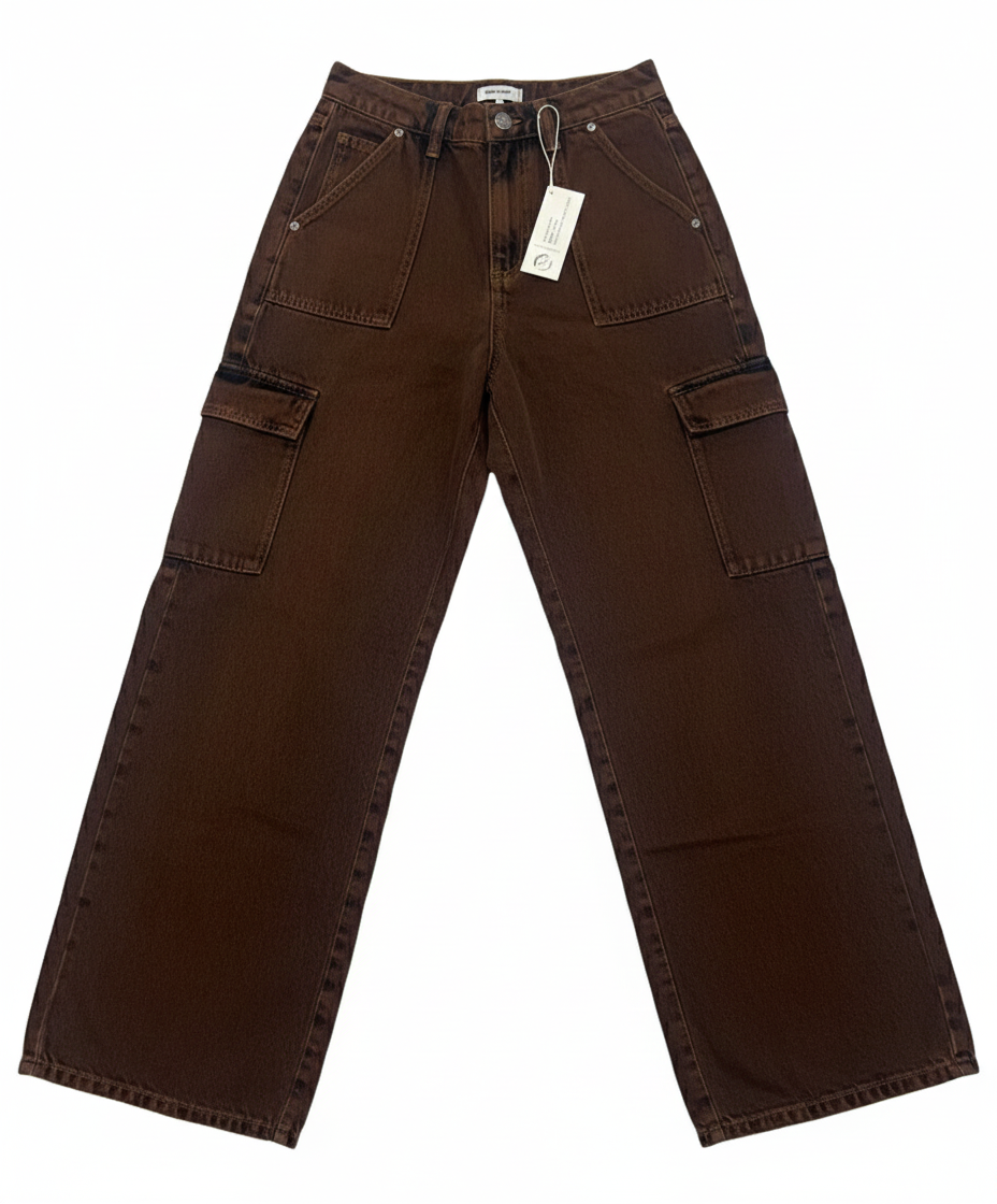 Brown Wide-Leg Cargo Jeans