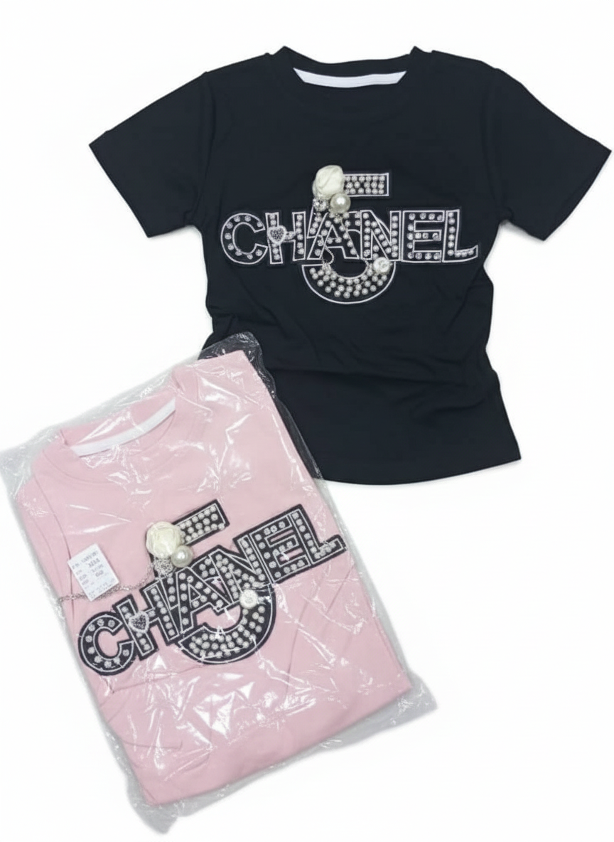 Elegant Embellished Logo Statement Tee