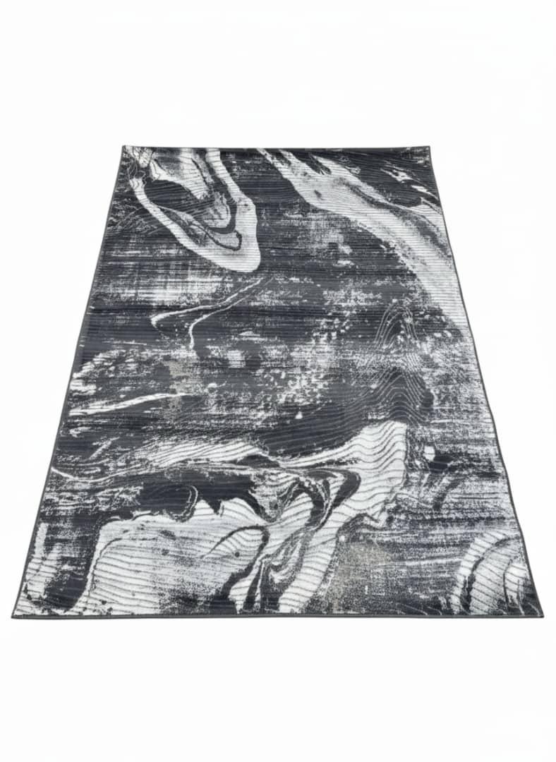 Marble Wave Modern Area Rug – Black & White