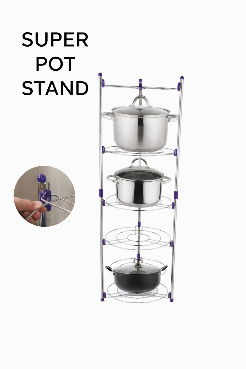 4-Tier Stainless Steel Pot Organizer Rack (Super Pot Stand)