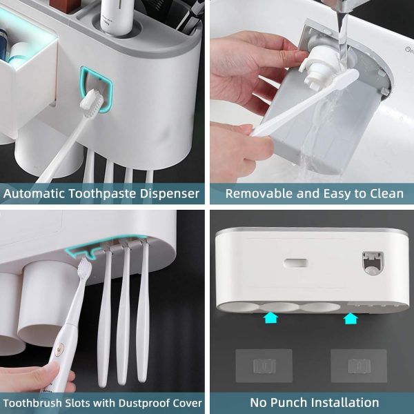 Menon 3 cups Toothbrush Holder, Storage Rack and Toothpaste Dispenser - Image 3