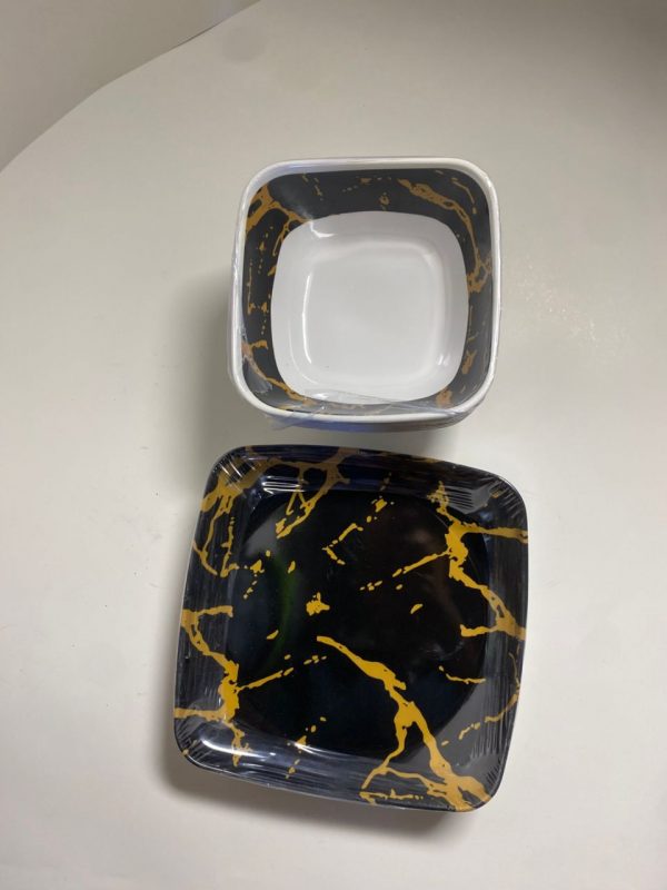 12 Pieces Black, White and Gold Mixed Ceramic Curve and Flat Plates - Image 2