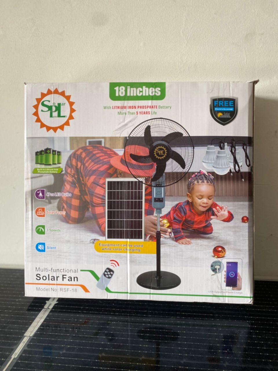 SPL 18 Inch Solar Rechargeable Standing Fan With Solar Panel And LED Lights ( 3 Years Warranty)