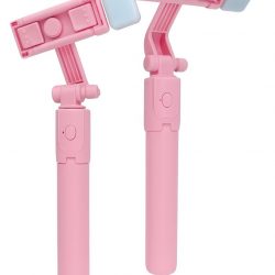 Pink adjustable selfie stick with LED light